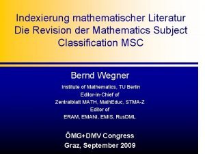 Indexierung mathematischer Literatur Die Revision der Mathematics Subject