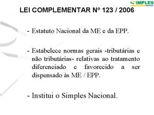 LEI COMPLEMENTAR N 123 2006 Estatuto Nacional da