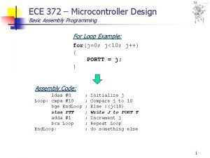 ECE 372 Microcontroller Design Basic Assembly Programming For