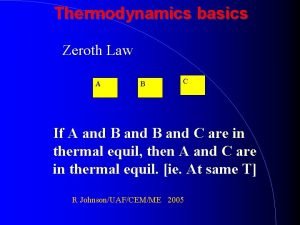 Thermodynamics basics Zeroth Law A B C If