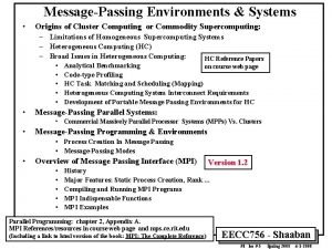 MessagePassing Environments Systems Origins of Cluster Computing or