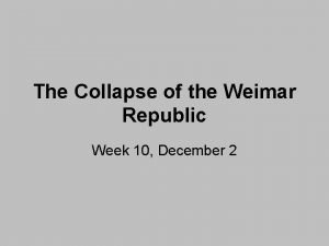 The Collapse of the Weimar Republic Week 10