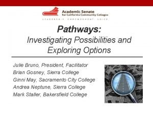 Pathways Investigating Possibilities and Exploring Options Julie Bruno