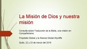 La Misin de Dios y nuestra misin Consulta