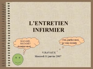 LENTRETIEN INFIRMIER Oui parlezmoi je vous coute MADAME