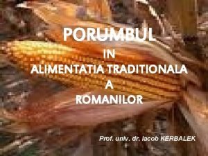 PORUMBUL IN ALIMENTATIA TRADITIONALA A ROMANILOR Prof univ