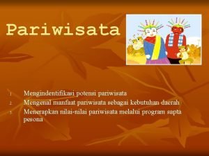 Pariwisata 1 2 3 Mengindentifikasi potensi pariwisata Mengenal