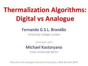 Thermalization Algorithms Digital vs Analogue Fernando G S