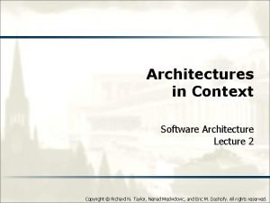Architectures in Context Software Architecture Lecture 2 Copyright