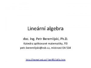 Linern algebra doc Ing Petr Beremlijski Ph D