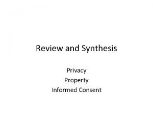 Review and Synthesis Privacy Property Informed Consent Privacy