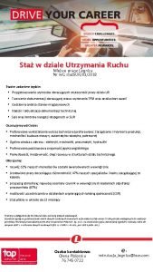 Sta w dziale Utrzymania Ruchu Miejsce pracy Legnica