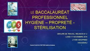 LE BACCALAURAT PROFESSIONNEL HYGINE PROPRET STRILISATION GROUPE DE