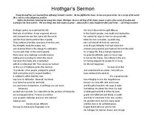 Hrothgars Sermon Young Beowulf has just returned from