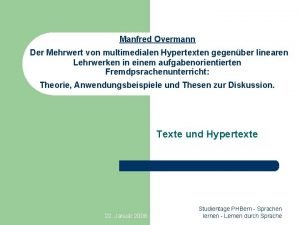Manfred Overmann Der Mehrwert von multimedialen Hypertexten gegenber