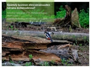 Sntely luonnon elinvoimaisuuden turvana biotaloudessa Liisa Rohweder WWF