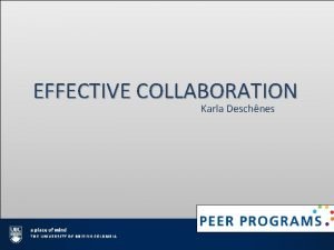 EFFECTIVE COLLABORATION Karla Deschnes Workshop Goals Understanding key