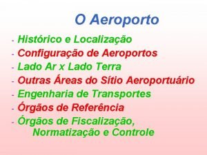 O Aeroporto Histrico e Localizao Configurao de Aeroportos