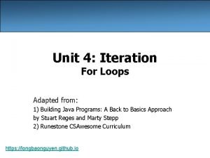 Unit 4 Iteration For Loops Adapted from 1