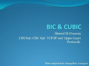 BIC CUBIC Ahmed ElHassany CISC 856 CISC 856 BIC CUBIC Ahmed ElHassany CISC 856 CISC 856