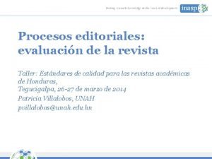 Procesos editoriales evaluacin de la revista Taller Estndares