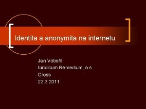Identita a anonymita na internetu Jan Voboil Iuridicum