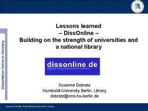 Dissertation Online in Germany Lessons learned Diss Online