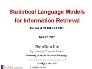 Statistical language models for information retrieval