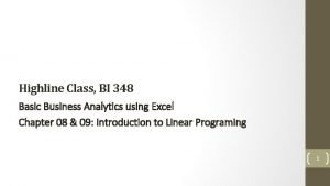 Highline Class BI 348 Basic Business Analytics using