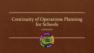 Continuity of Operations Planning for Schools COOP PLAN