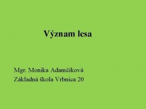 Vznam lesa Mgr Monika Adamkov Zkladn kola Vrbnica