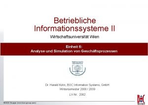 Betriebliche Informationssysteme II Wirtschaftsuniversitt Wien Einheit 6 Analyse