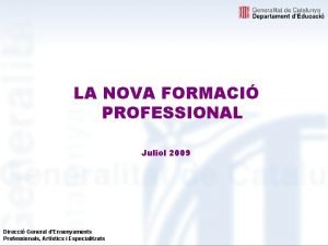 LA NOVA FORMACI PROFESSIONAL Juliol 2009 Direcci General