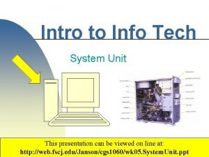 Intro to Info Tech System Unit This presentation