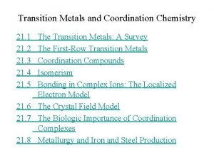 Biological importance of transition metals