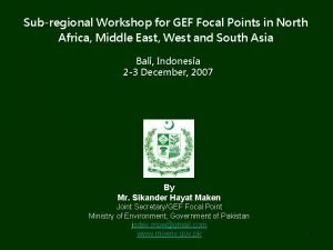 Subregional Workshop for GEF Focal Points in North