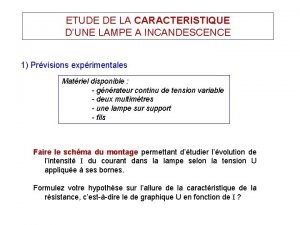 Caractéristique d'une lampe à incandescence