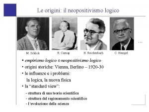 Le origini il neopositivismo logico M Schlick R