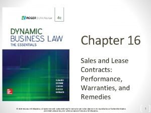 Chapter 16 Sales and Lease Contracts Performance Warranties