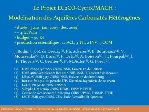 Le Projet EC 2 COCytrixMACH Modlisation des Aquifres