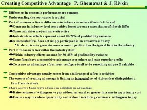 Creating Competitive Advantage P Ghemawat J Rivkin Differences