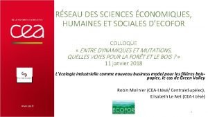 RSEAU DES SCIENCES CONOMIQUES HUMAINES ET SOCIALES DECOFOR