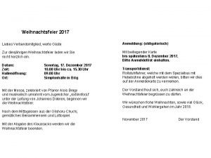 Weihnachtsfeier 2017 Liebes Verbandsmitglied werte Gste Anmeldung obligatorisch