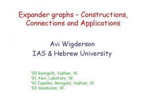 Expander graphs Constructions Connections and Applications Avi Wigderson