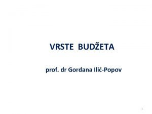 VRSTE BUDETA prof dr Gordana IliPopov 1 BUDET