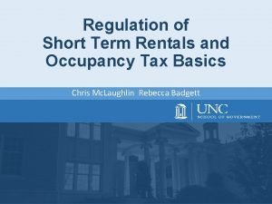 Regulation of Short Term Rentals and Occupancy Tax