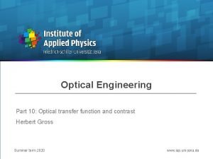 Optical Engineering Part 10 Optical transfer function and