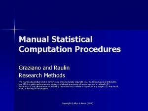 Manual Statistical Computation Procedures Graziano and Raulin Research