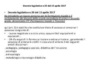 Decreto legislativo n 59 del 13 aprile 2017