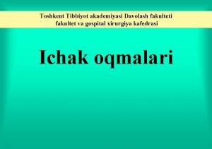 Toshkent Tibbiyot akademiyasi Davolash fakulteti fakultet va gospital